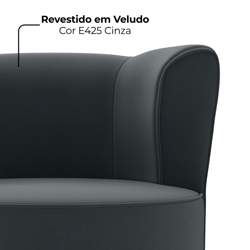 Poltrona Decorativa Pes Palito Savana Veludo Cinza Milani Store