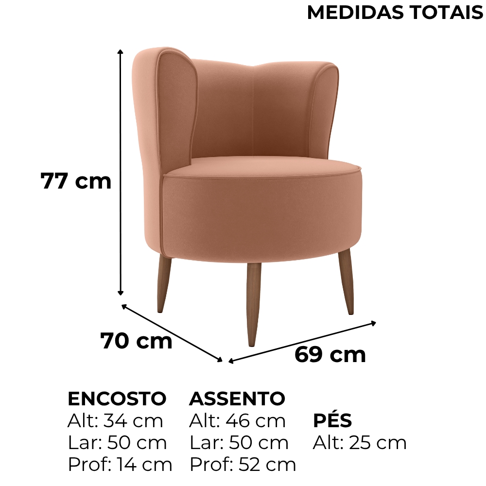 Poltrona Decorativa Pes Palito Savana Veludo Inca Ferrugem Milani Store