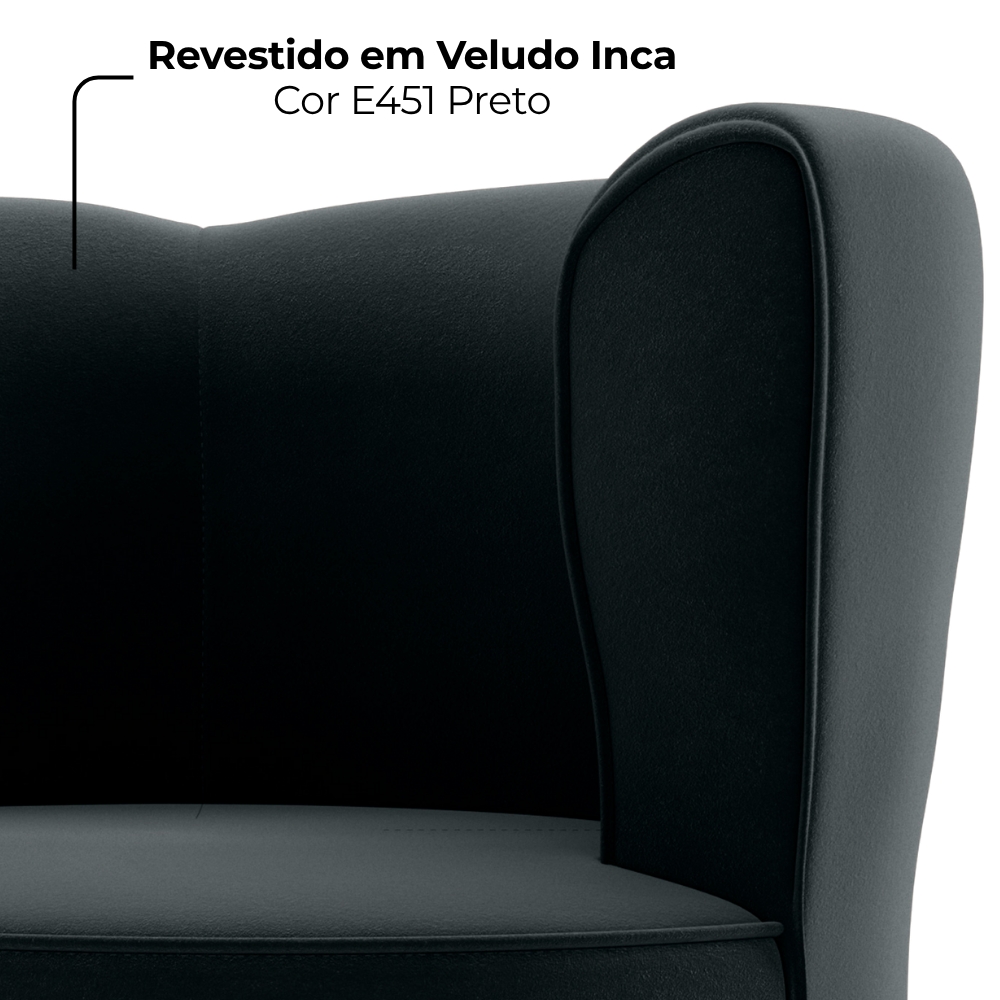 Poltrona Decorativa Pes Palito Savana Veludo Inca Preto Milani Store