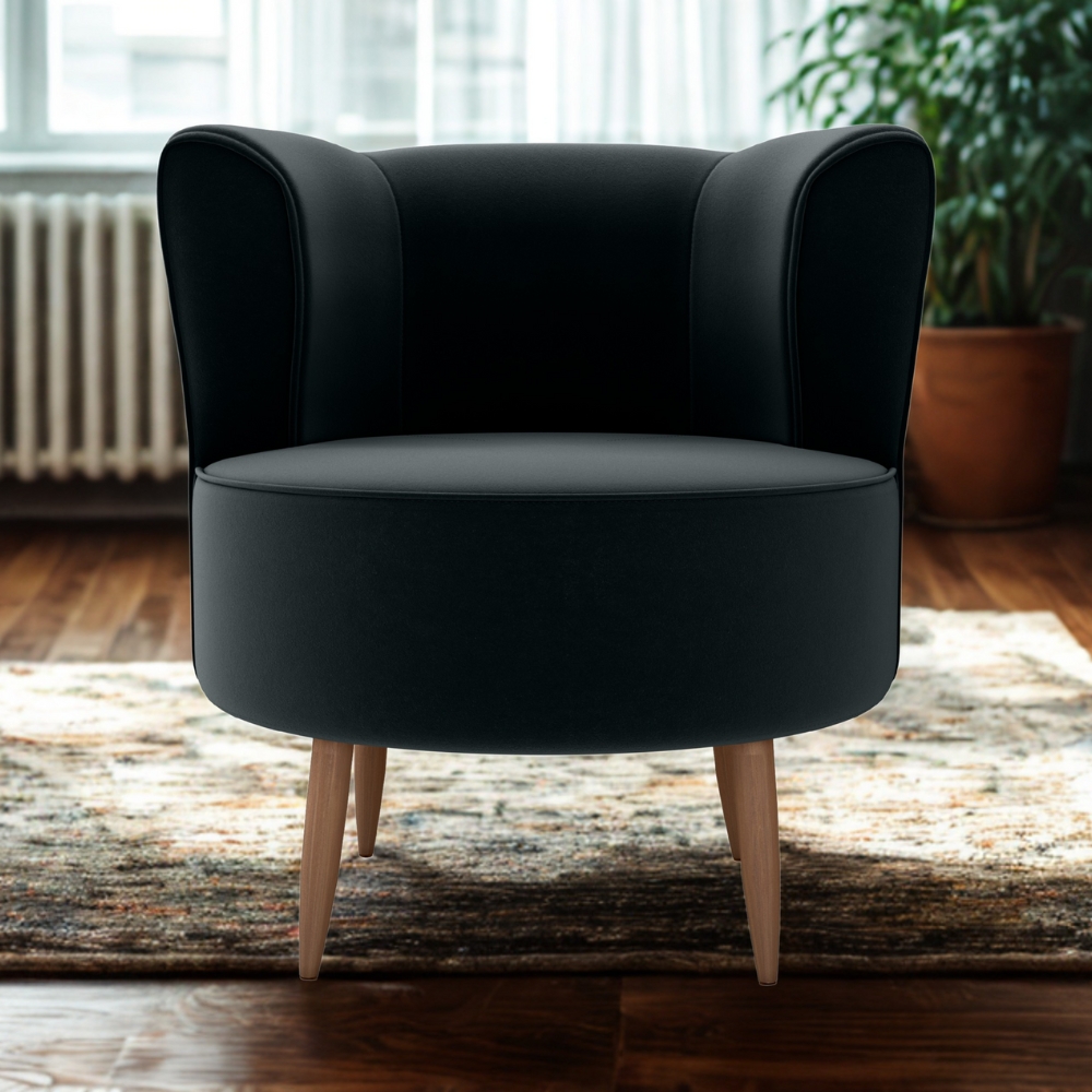Poltrona Decorativa Pes Palito Savana Veludo Inca Preto Milani Store