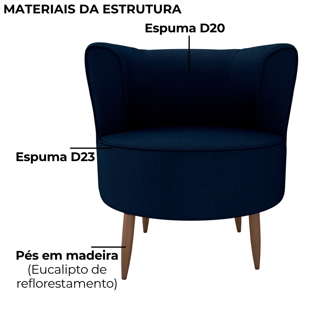 Poltrona Decorativa Pes Palito Savana Veludo Light Azul Milani Store