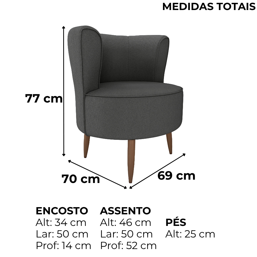 Poltrona Decorativa Pes Palito Savana Veludo Light Cinza Milani Store