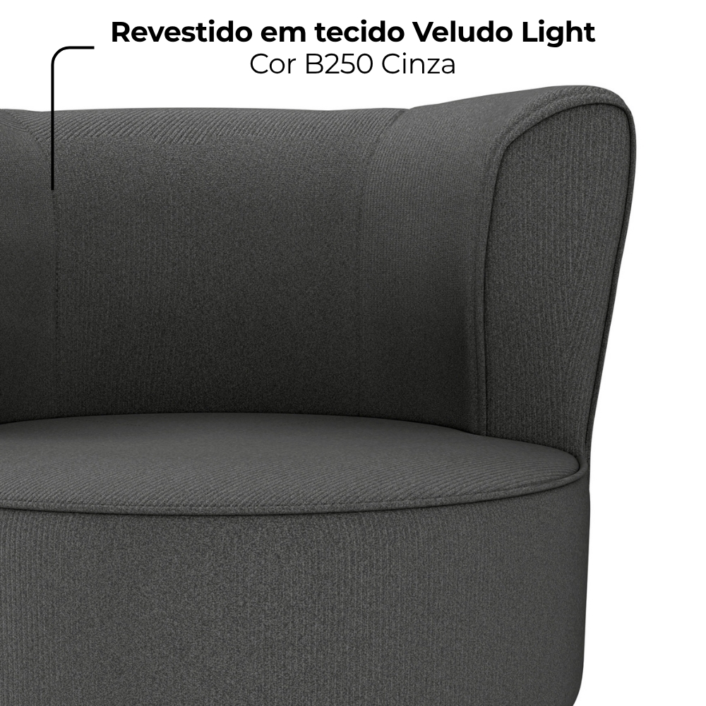 Poltrona Decorativa Pes Palito Savana Veludo Light Cinza Milani Store