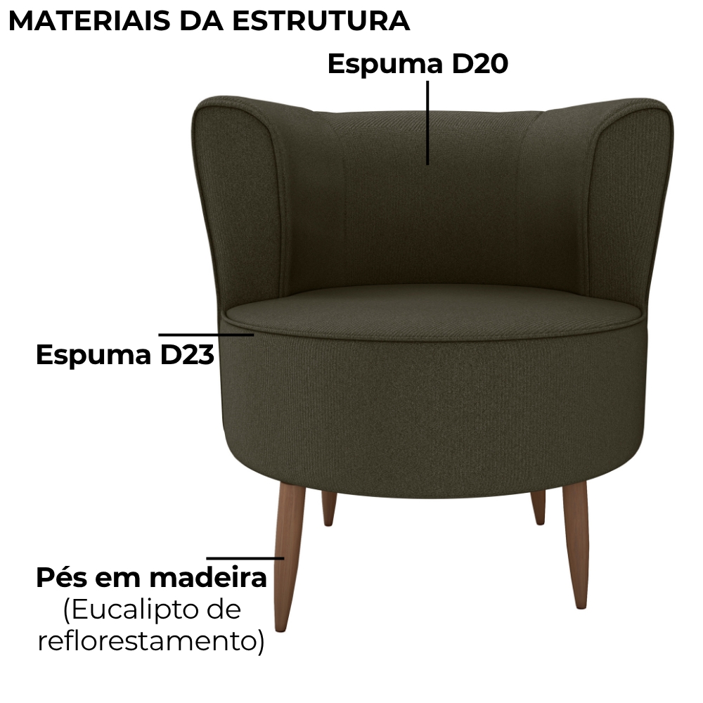 Poltrona Decorativa Pes Palito Savana Veludo Light Marrom Claro Milani Store
