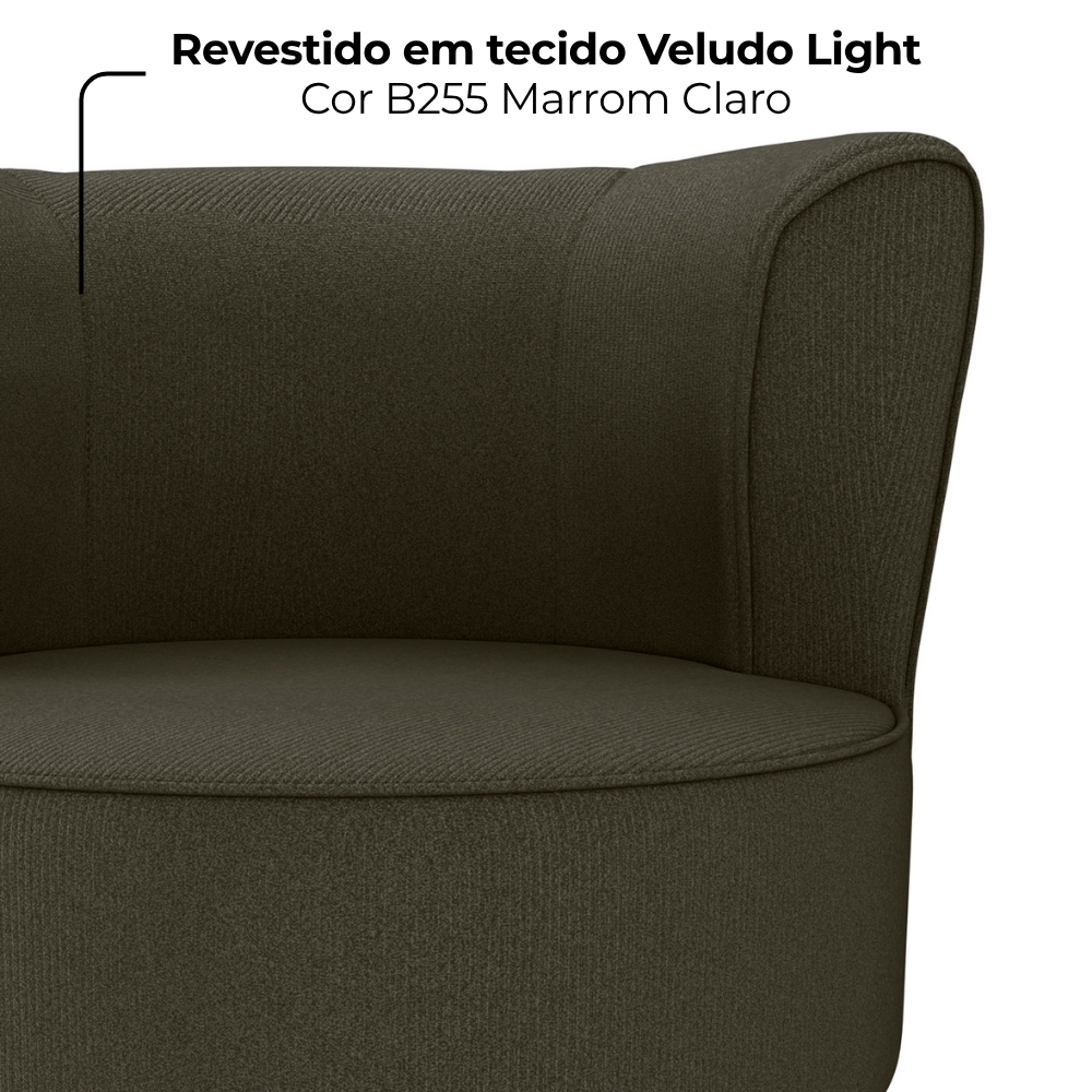 Poltrona Decorativa Pes Palito Savana Veludo Light Marrom Claro Milani Store