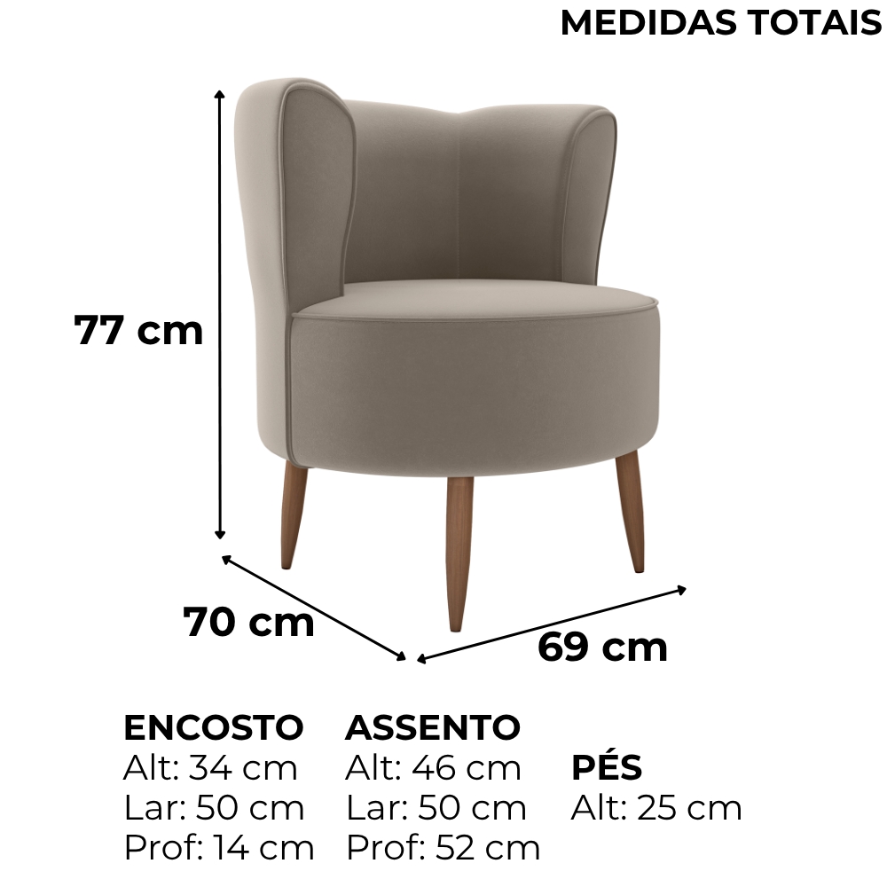 Poltrona Decorativa Pes Palito Savana Veludo Marrom Claro Milani Store