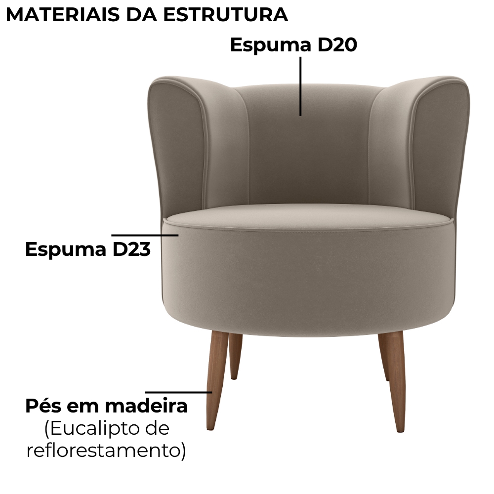 Poltrona Decorativa Pes Palito Savana Veludo Marrom Claro Milani Store