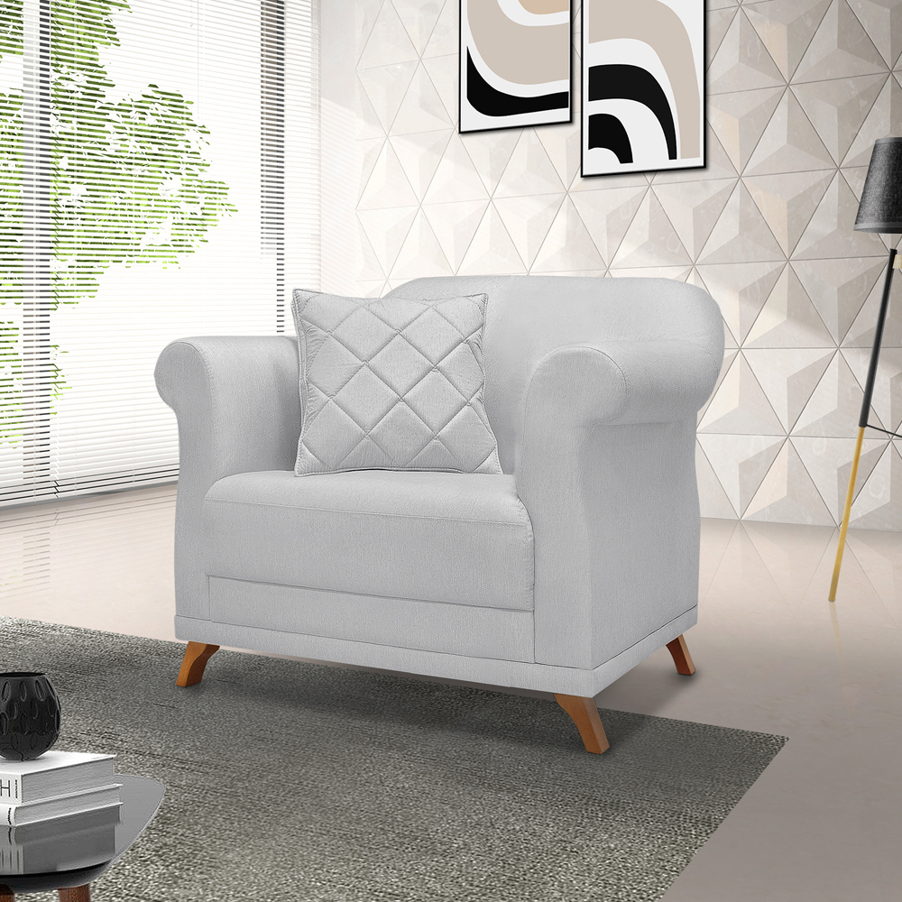 Poltrona Decorativa Retro Polo Com Almofada Linho Grigio Ezz