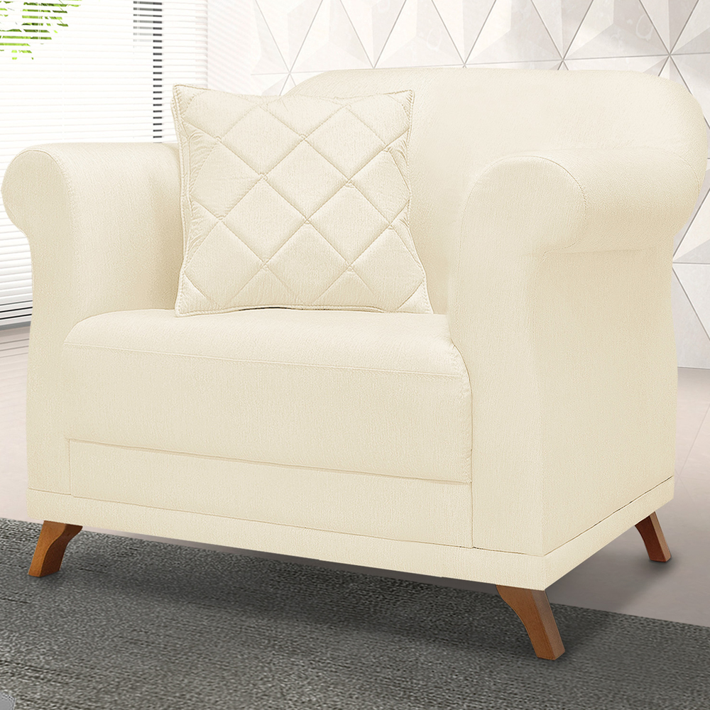 Poltrona Decorativa Retro Polo Com Almofada Linho Perola Ezz