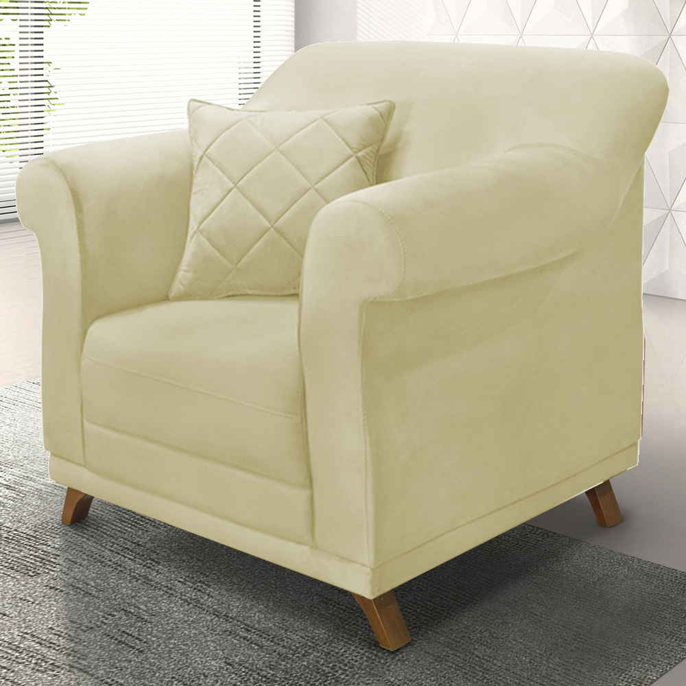 Poltrona Decorativa Retro Polo Com Almofada Suede 1100 Ezz