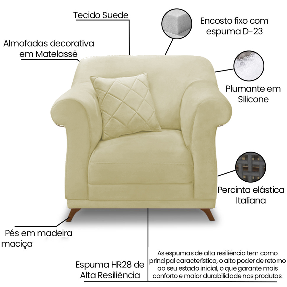 Poltrona Decorativa Retro Polo Com Almofada Suede 1100 Ezz