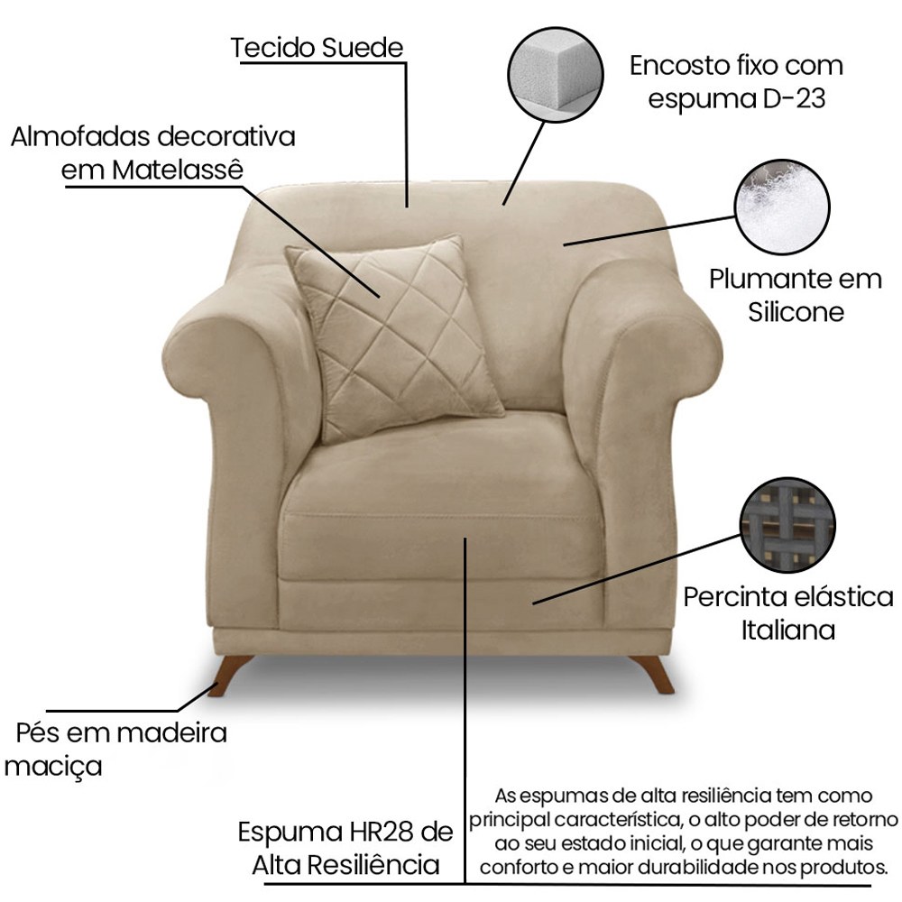 Poltrona Decorativa Retro Polo Com Almofada Suede 1101 Ezz