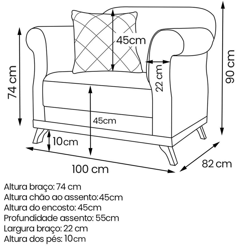 Poltrona Decorativa Retro Polo Com Almofada Suede 1101 Ezz
