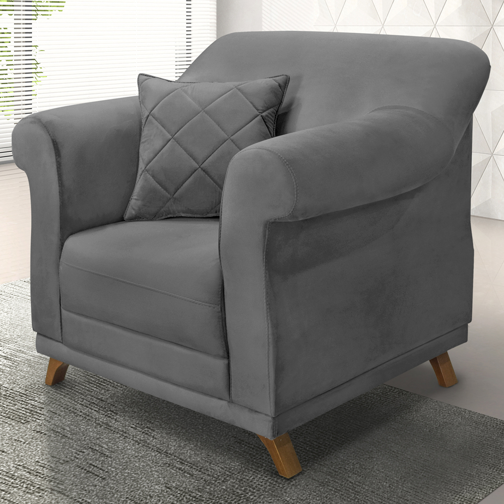 Poltrona Decorativa Retro Polo Com Almofada Suede 1104 Ezz