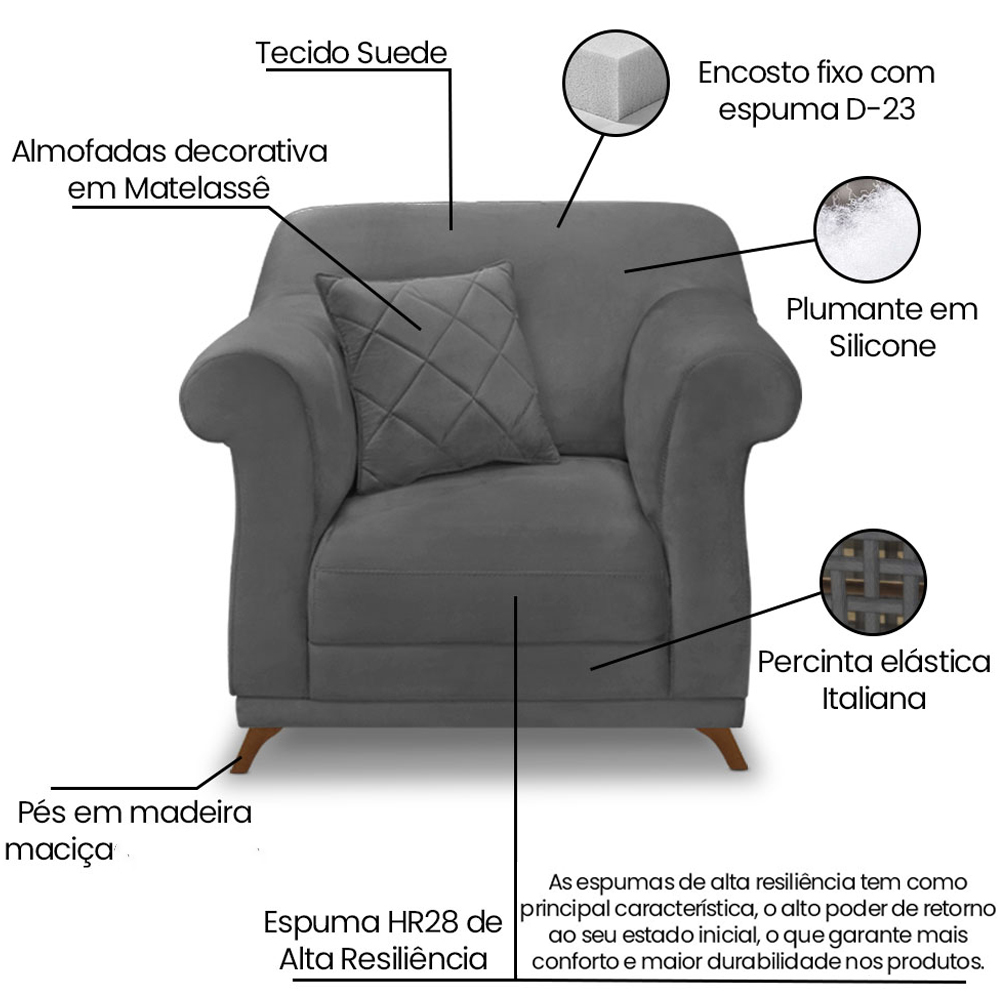 Poltrona Decorativa Retro Polo Com Almofada Suede 1104 Ezz