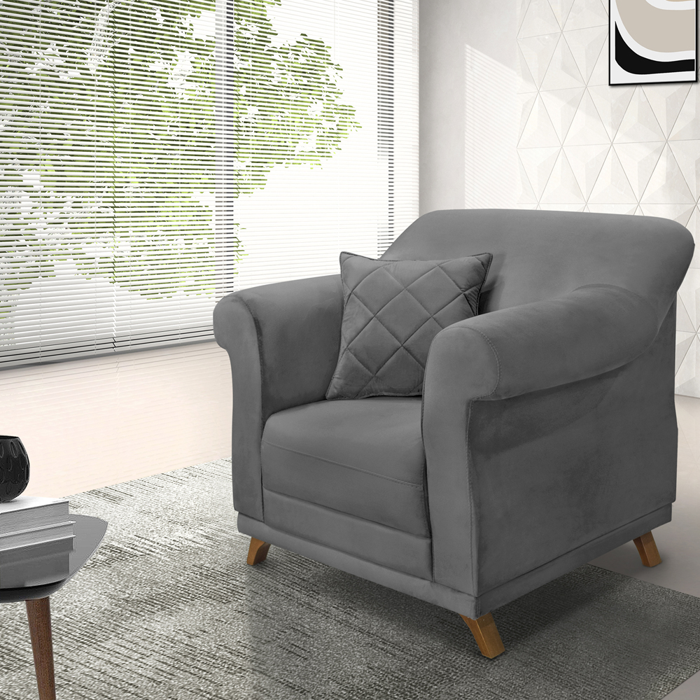 Poltrona Decorativa Retro Polo Com Almofada Suede 1104 Ezz