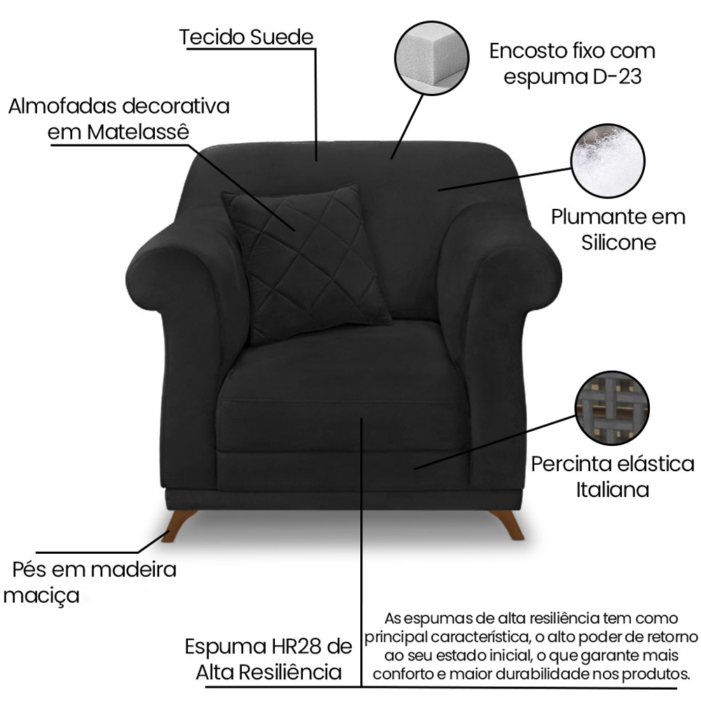 Poltrona Decorativa Retro Polo Com Almofada Suede 1105 Ezz