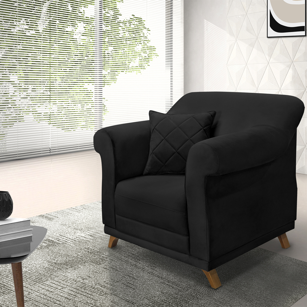 Poltrona Decorativa Retro Polo Com Almofada Suede 1105 Ezz