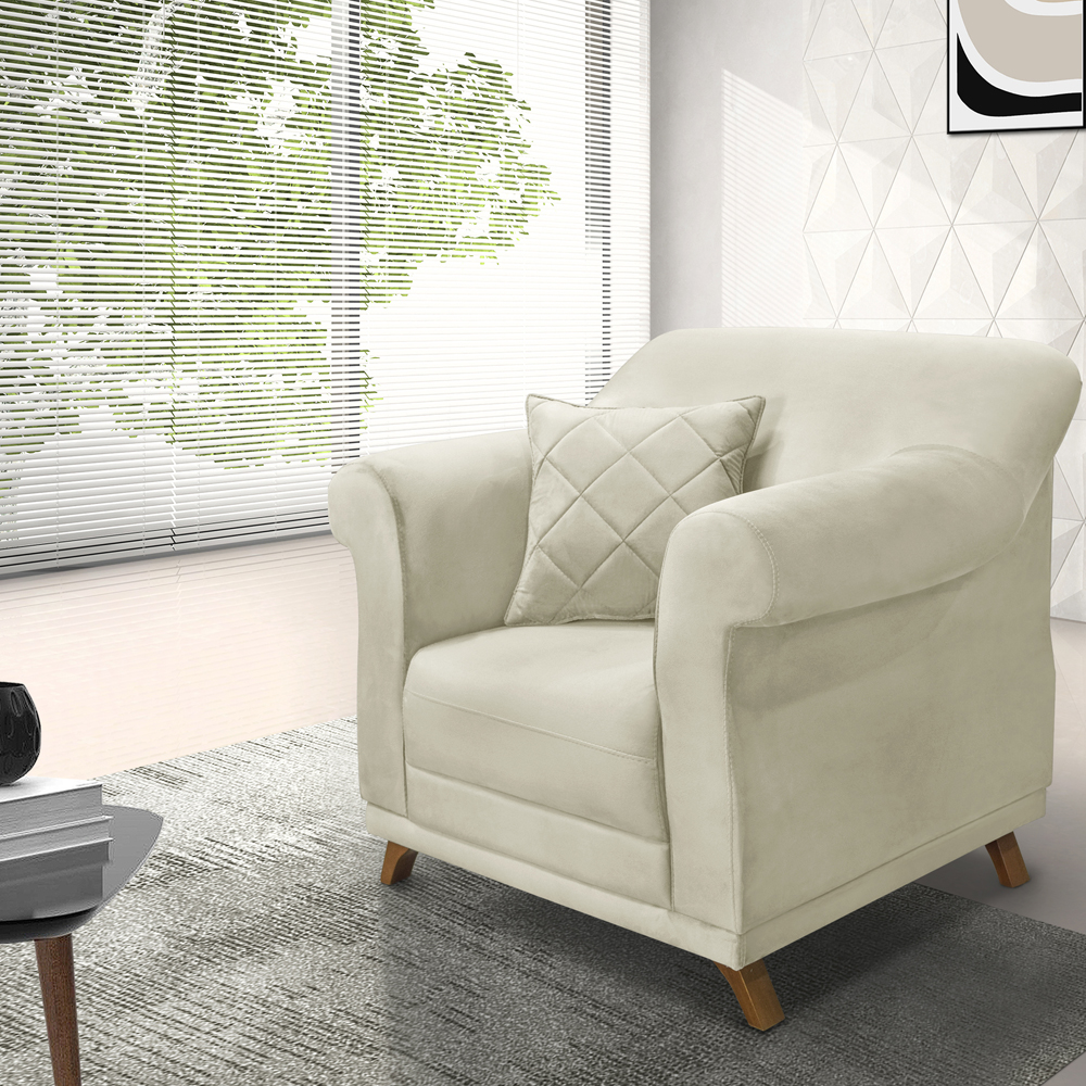 Poltrona Decorativa Retro Polo Com Almofada Veludo 2221 Ezz