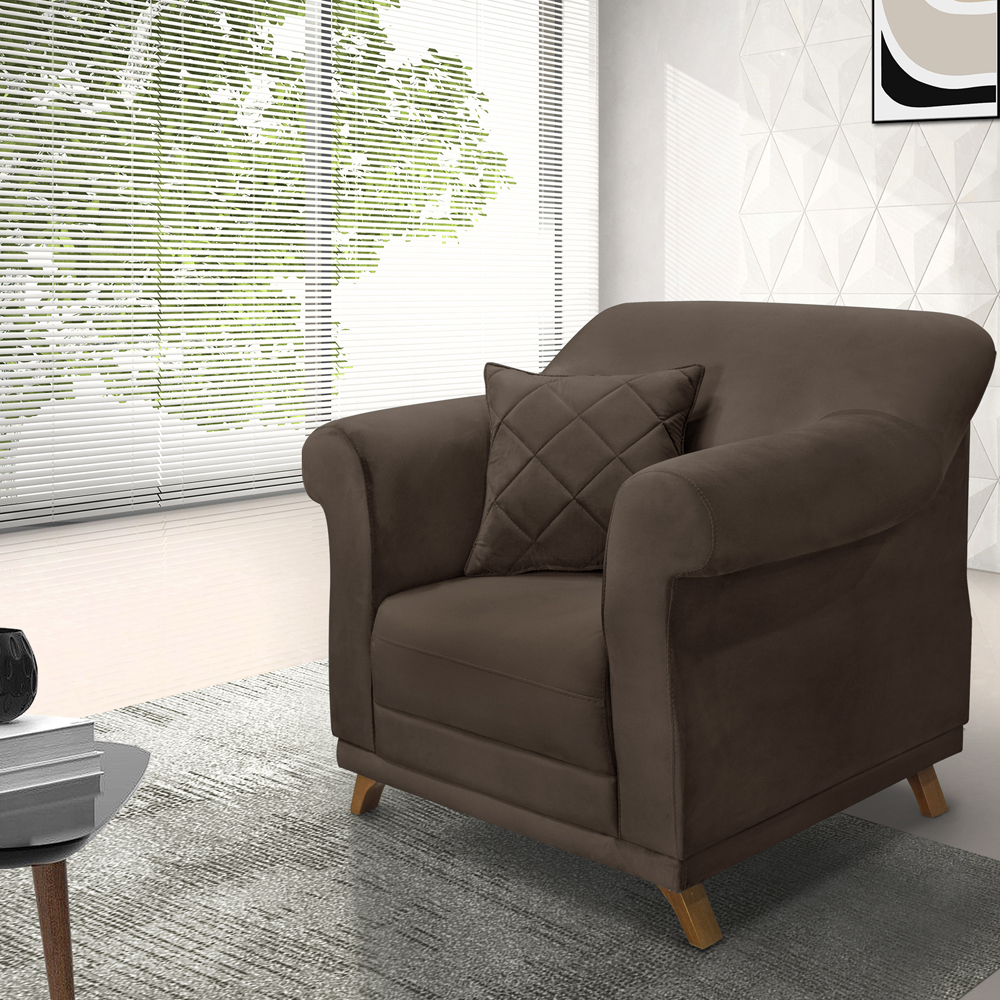 Poltrona Decorativa Retro Polo Com Almofada Veludo 2231 Ezz