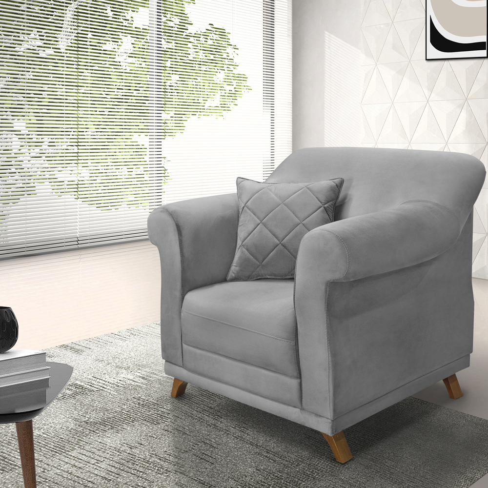 Poltrona Decorativa Retro Polo Com Almofada Veludo 2938 Ezz