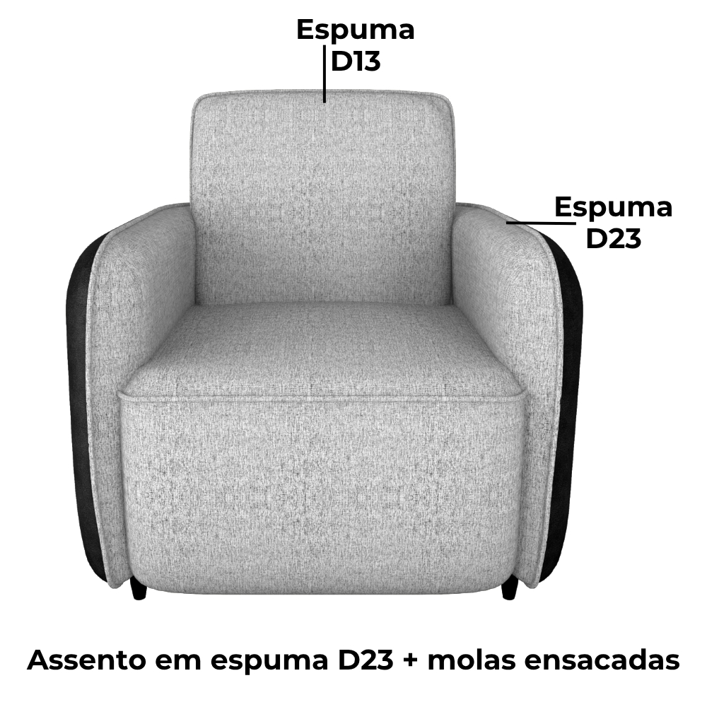 Poltrona Decorativa Zuquire 76 cm Linho Vancouver Bege Corino Preto Milani Store