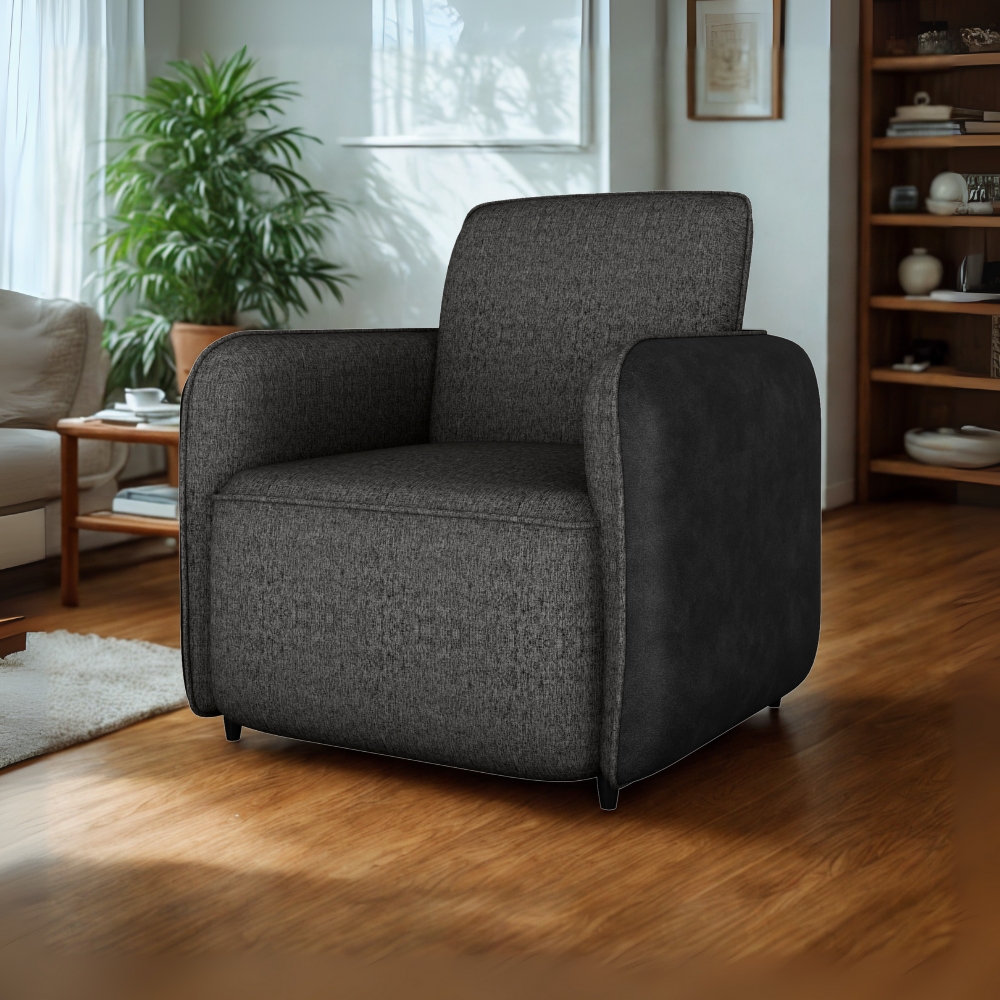 Poltrona Decorativa Zuquire 76 cm Linho Vancouver Chumbo Corino Preto Milani Store