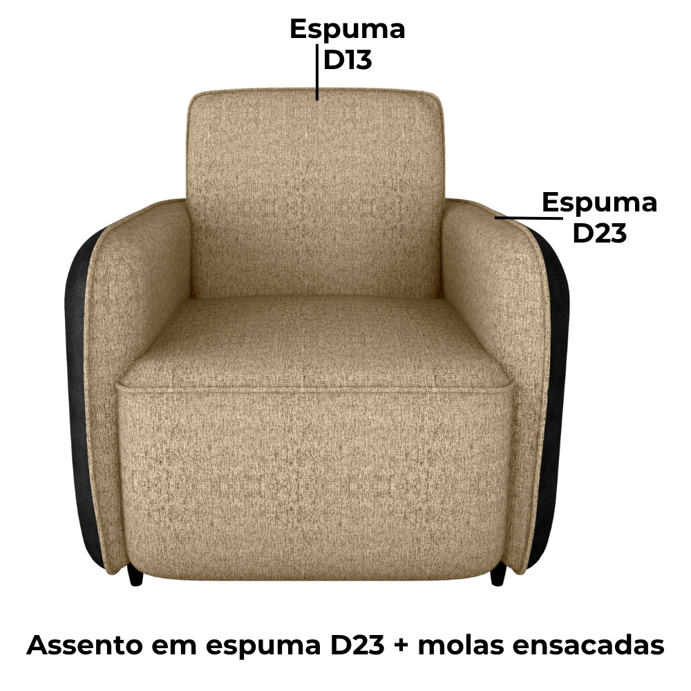 Poltrona Decorativa Zuquire 76 cm Linho Vancouver Palha Corino Preto Milani Store
