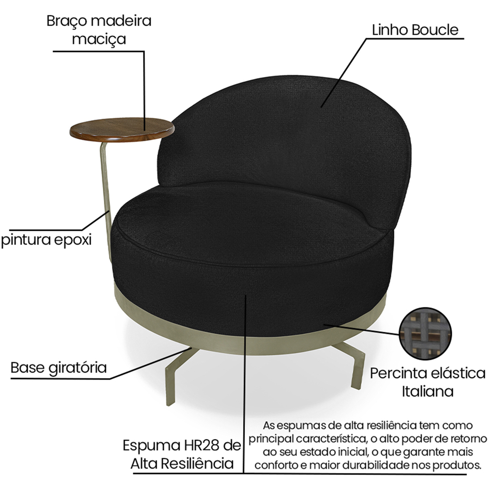 Poltrona Giratoria Glamour 704 Organica Linho Boucle 3304 Ezz