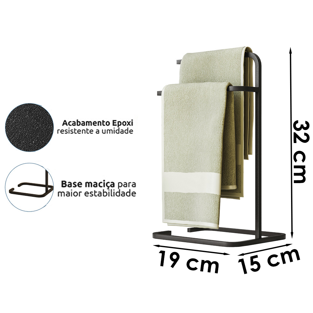 Porta Toalha Toalheiro Duplo Lovell Bancada Lavabo Preto DHom
