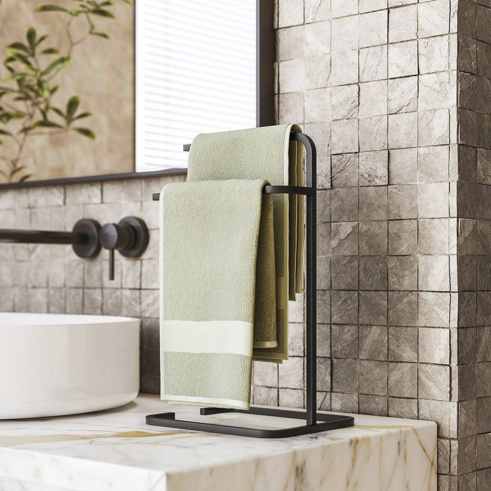 Porta Toalha Toalheiro Duplo Lovell Bancada Lavabo Preto DHom