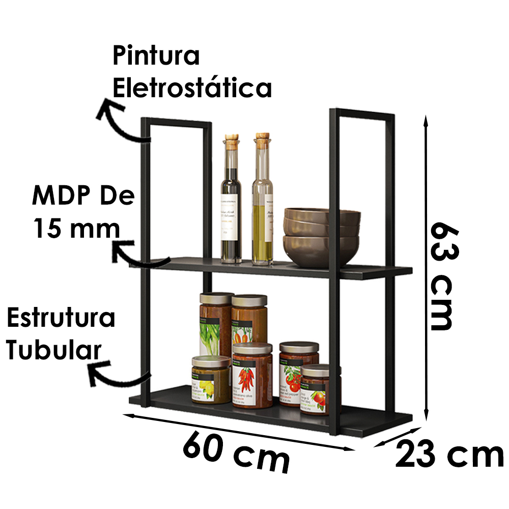 Prateleira Estilo Industrial Aurum Preto DHom