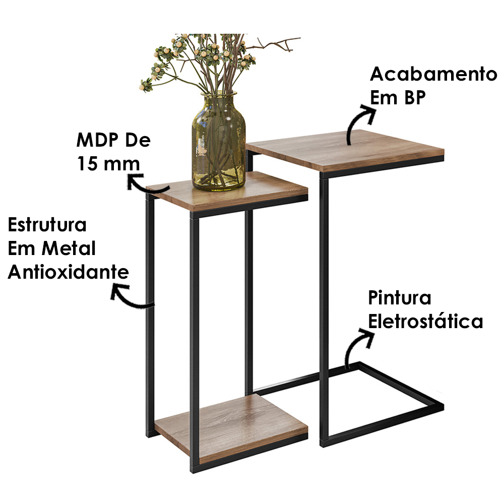 Prateleira Mesa Lateral e Centro Aurum Demoliçao Preto DHom
