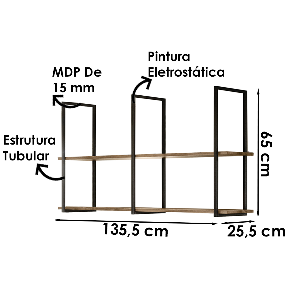 Prateleira Teto e Parede Estilo Industrial Aurum Demol Preto DHom