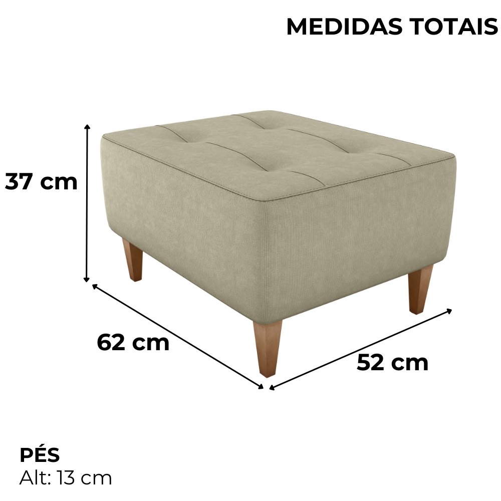 Puff Decorativa Para Sala Piva 62x52 cm Veludo Light Bege Milani Store