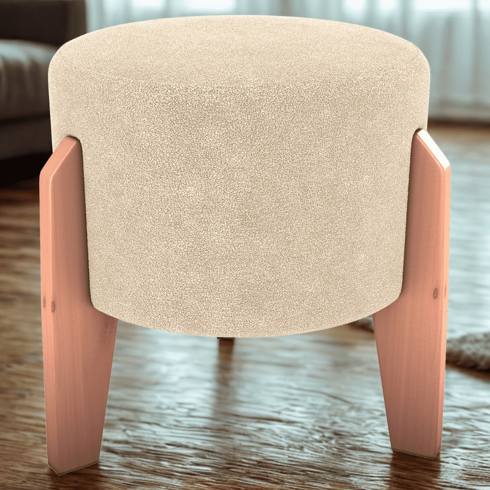 Puff Decorativo Para Sala Luxo 44x44 cm Boucle F492 Natural Milani Store