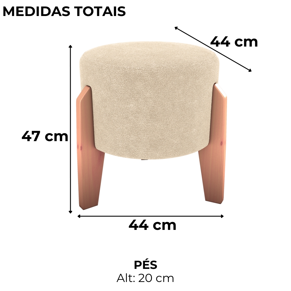 Puff Decorativo Para Sala Luxo 44x44 cm Boucle F492 Natural Milani Store