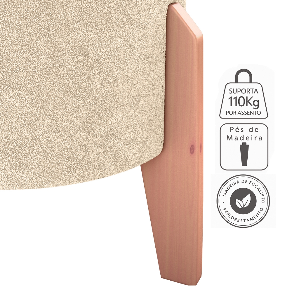 Puff Decorativo Para Sala Luxo 44x44 cm Boucle F492 Natural Milani Store