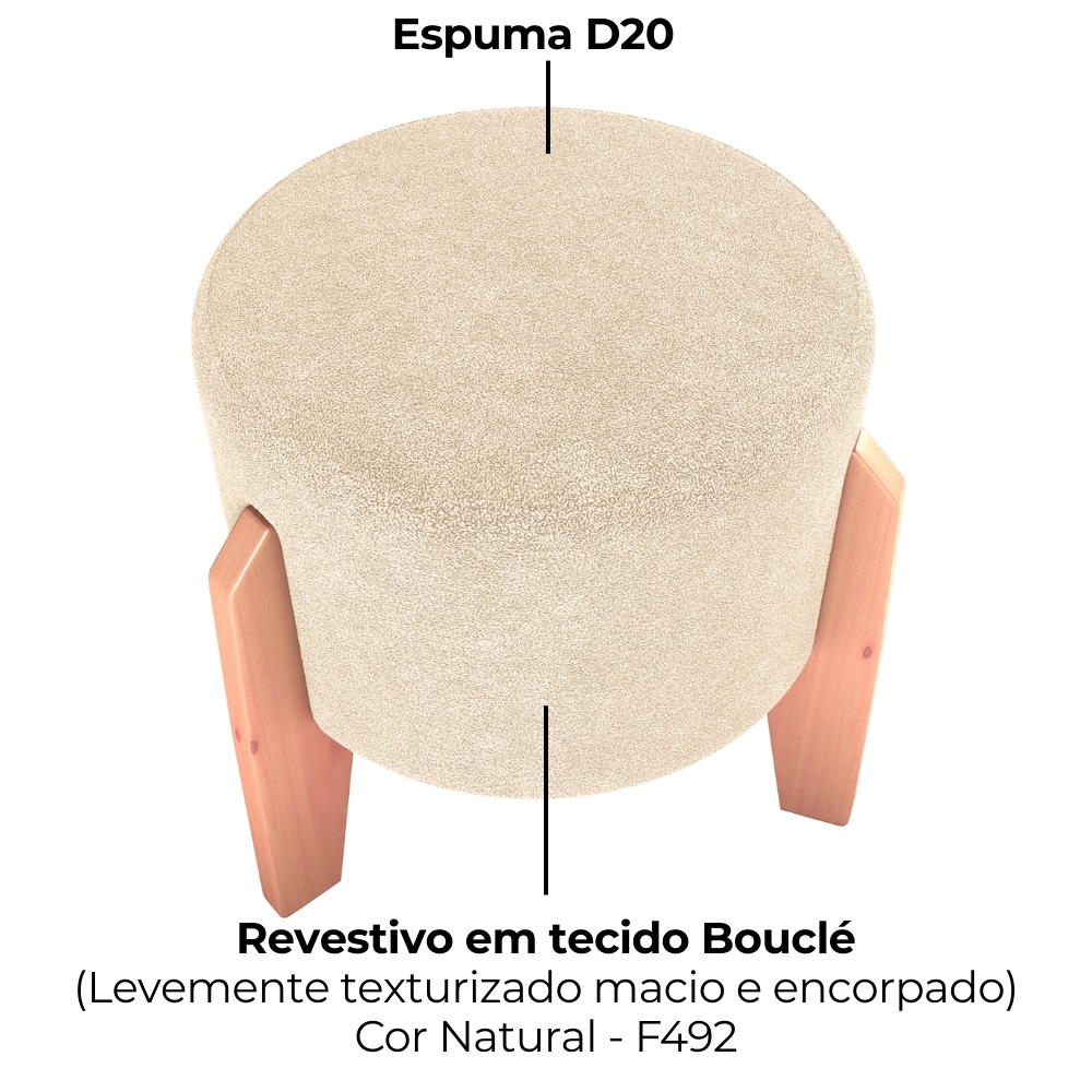Puff Decorativo Para Sala Luxo 44x44 cm Boucle F492 Natural Milani Store
