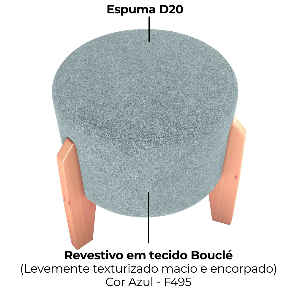 Puff Decorativo Para Sala Luxo 44x44 cm Boucle F495 Azul Milani Store