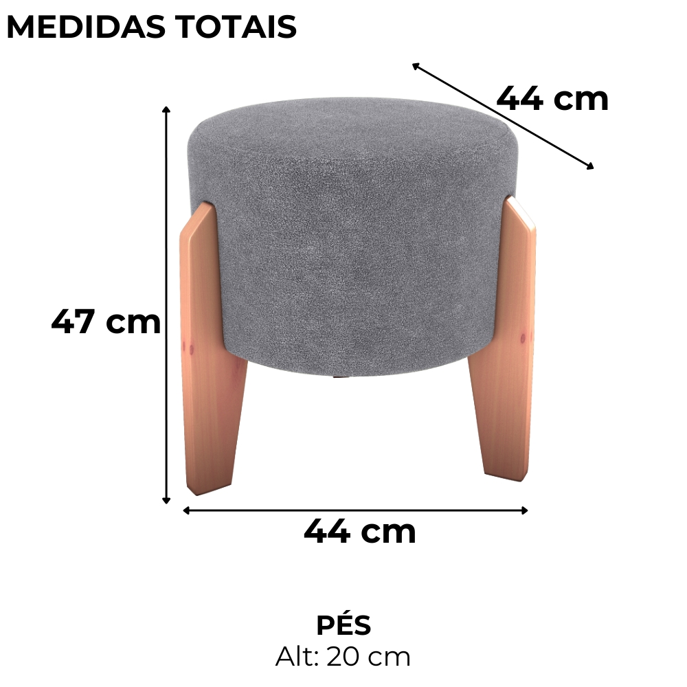 Puff Decorativo Para Sala Luxo 44x44 cm Boucle F497 Cinza Milani Store