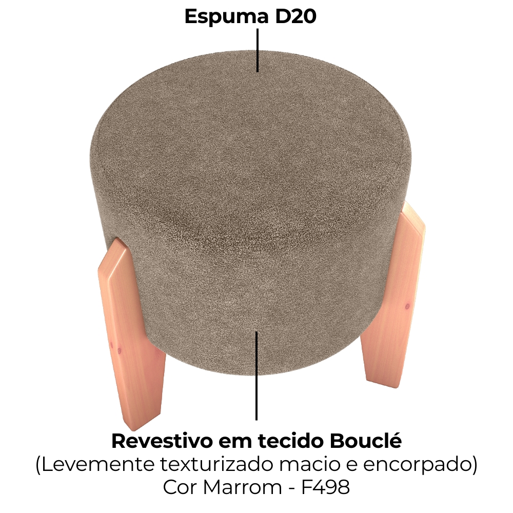 Puff Decorativo Para Sala Luxo 44x44 cm Boucle F498 Marrom Milani Store