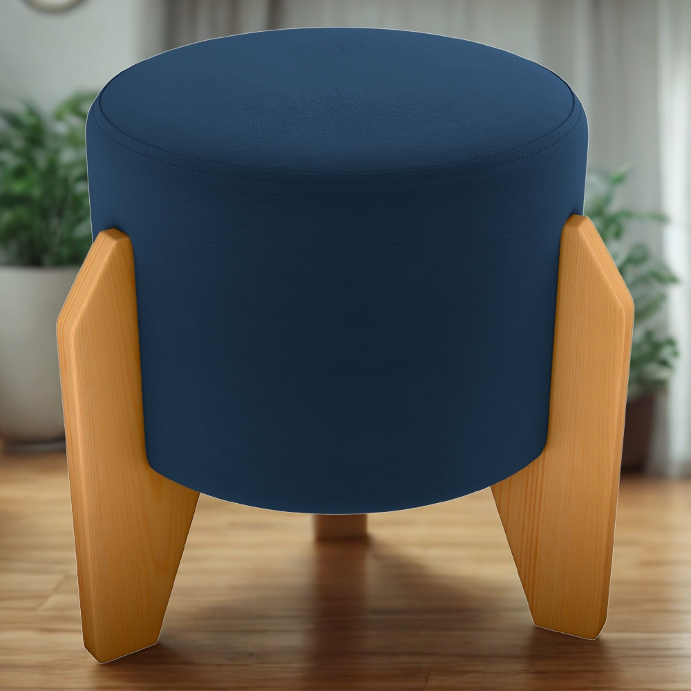 Puff Decorativo Para Sala Luxo 44x44 cm Veludo Azul Milani Store