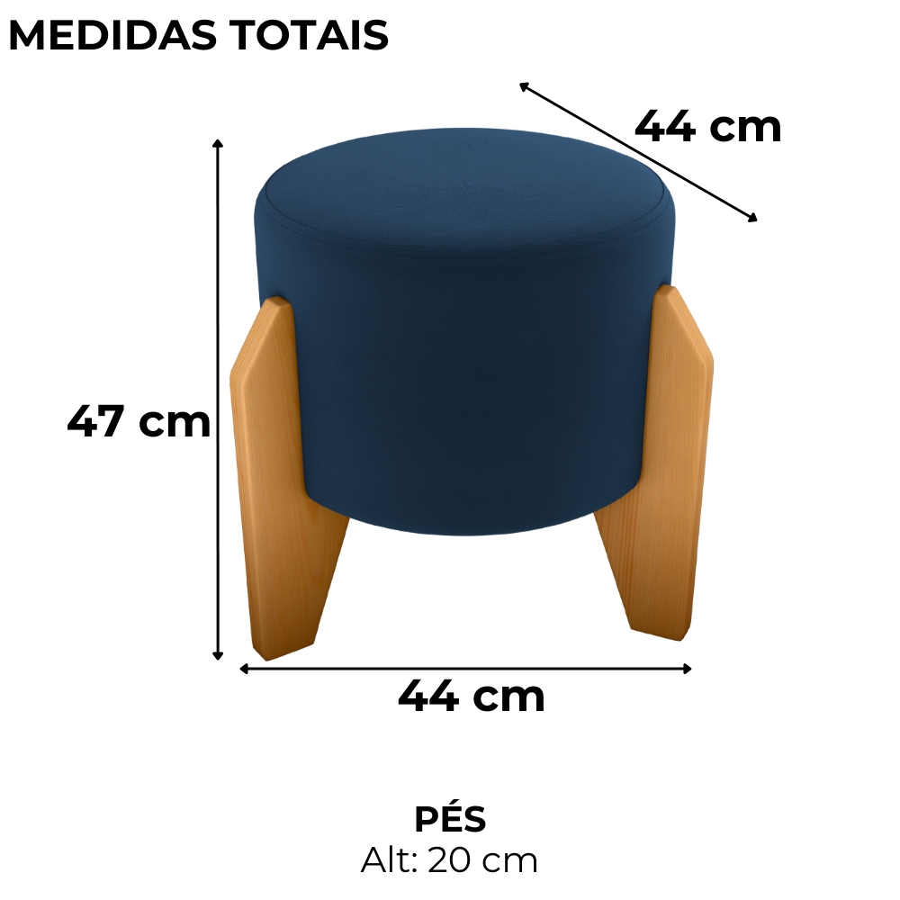 Puff Decorativo Para Sala Luxo 44x44 cm Veludo Azul Milani Store