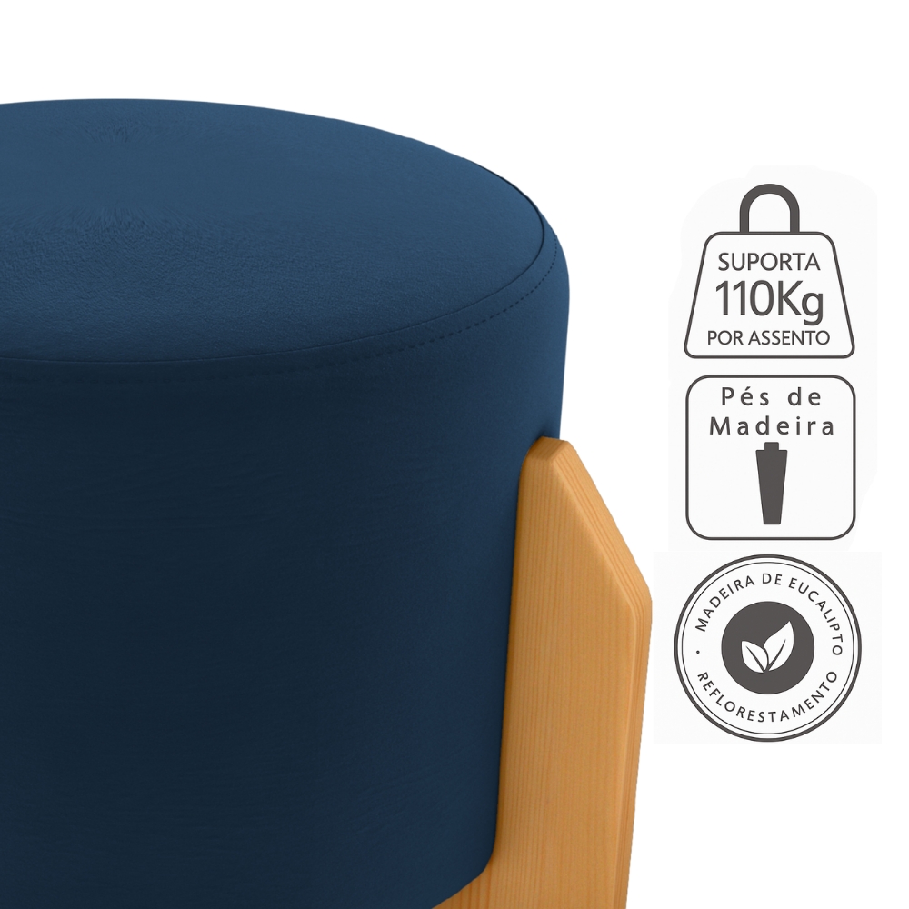 Puff Decorativo Para Sala Luxo 44x44 cm Veludo Azul Milani Store