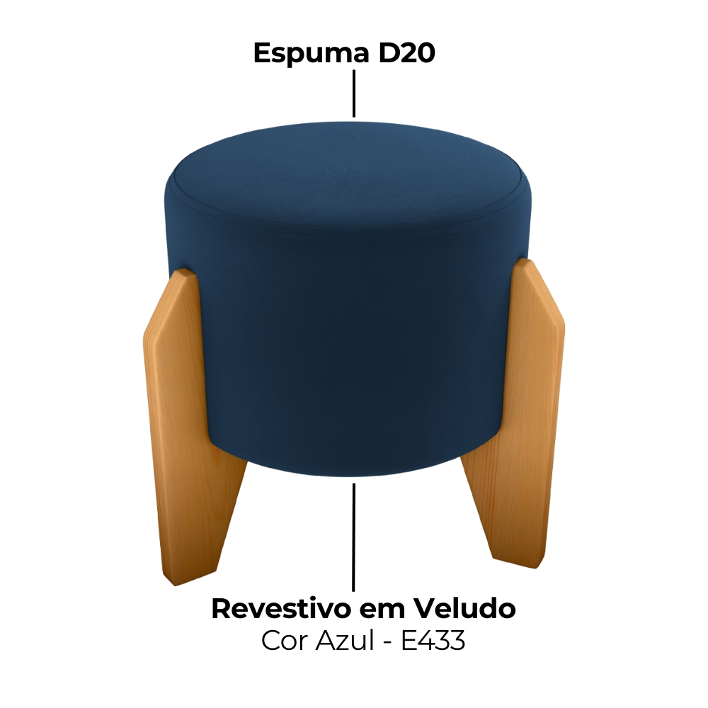 Puff Decorativo Para Sala Luxo 44x44 cm Veludo Azul Milani Store