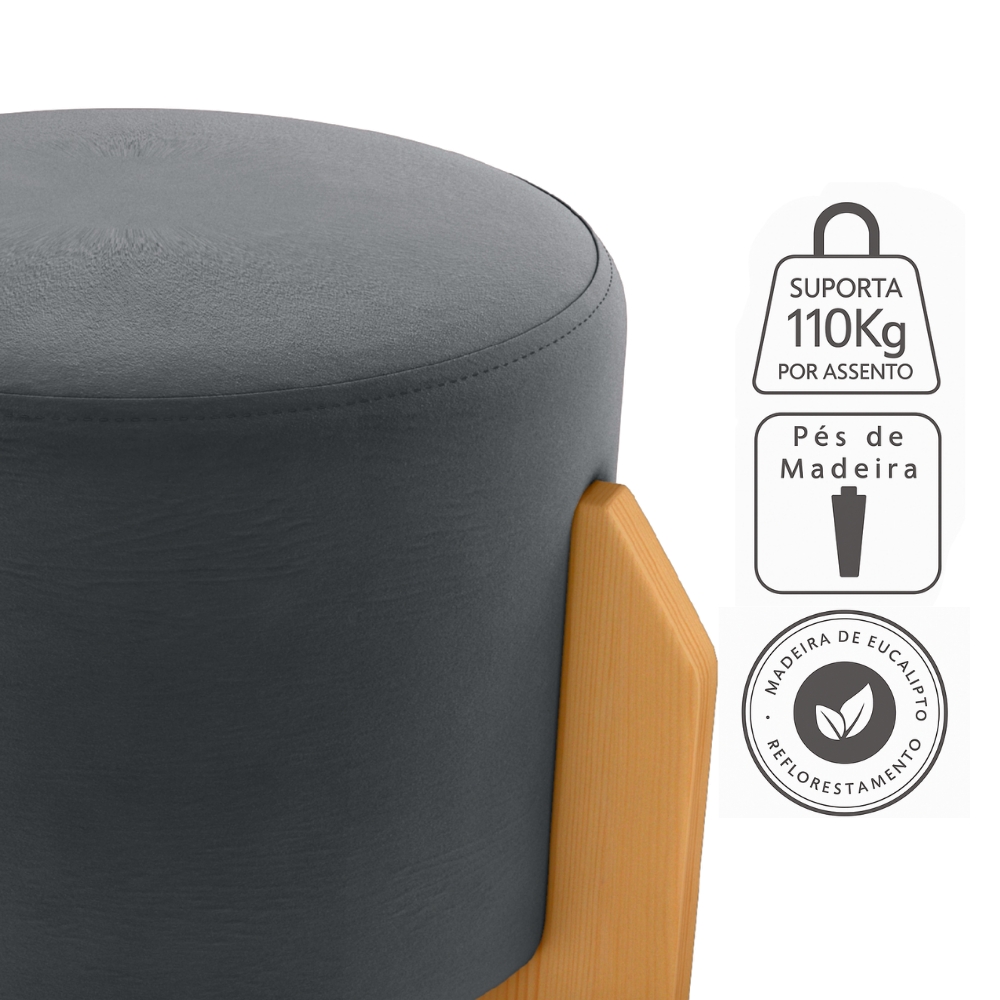 Puff Decorativo Para Sala Luxo 44x44 cm Veludo Cinza Milani Store