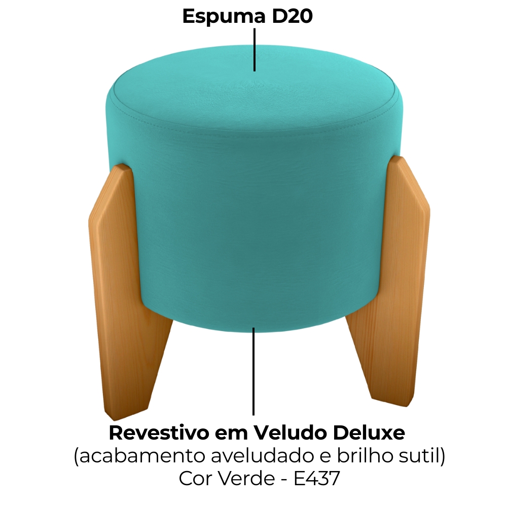 Puff Decorativo Para Sala Luxo 44x44 cm Veludo Deluxe Verde Milani Store