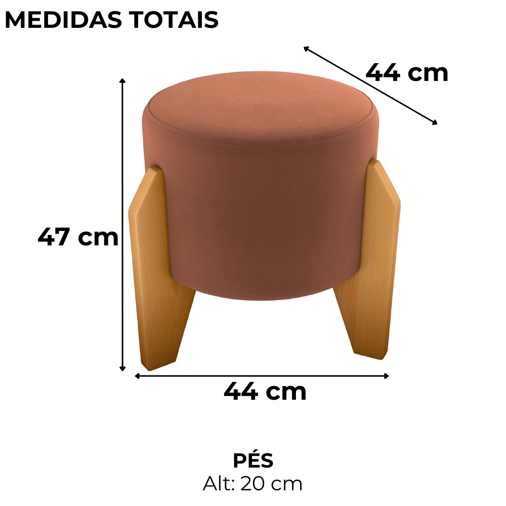 Puff Decorativo Para Sala Luxo 44x44 cm Veludo Inca Ferrugem Milani Store