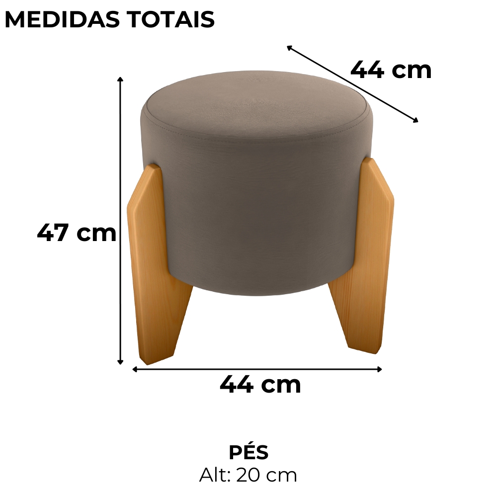 Puff Decorativo Para Sala Luxo 44x44 cm Veludo Marrom Claro Milani Store
